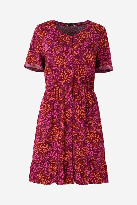 Womens Red V-neck Button Through Dress
