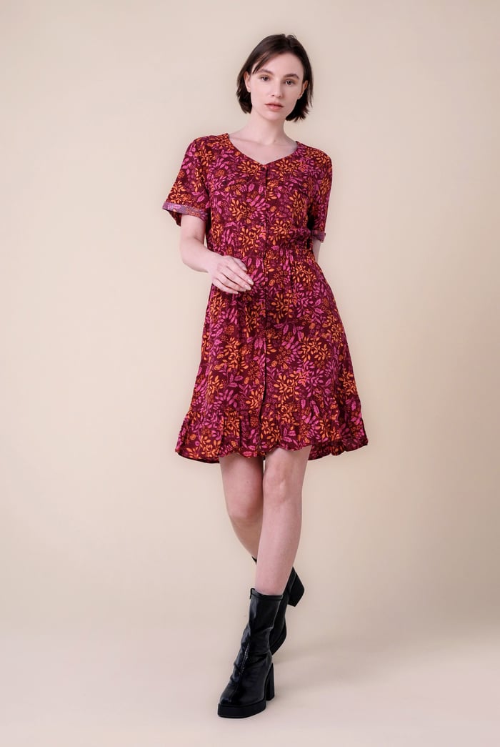 Womens V-neck Button Through Dress