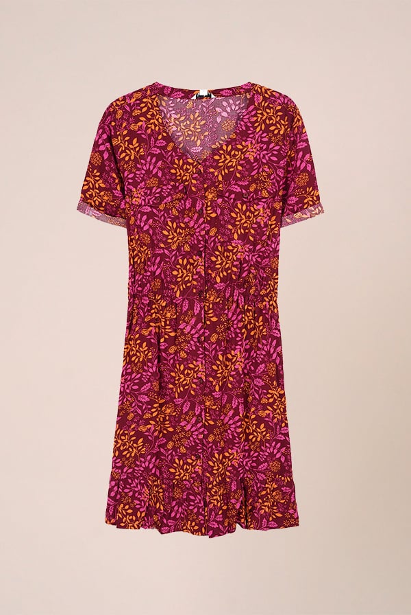 Womens V-neck Button Through Dress