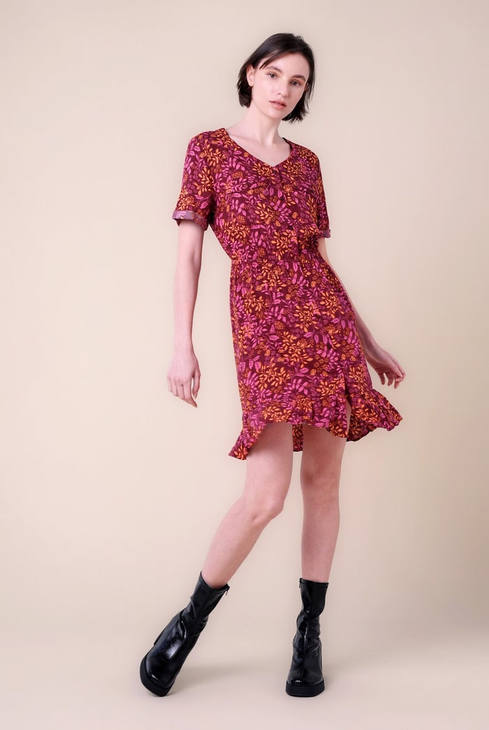 Womens V-neck Button Through Dress