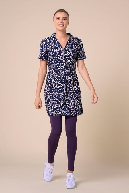 Womens Black Leaf Print Dress With Collar