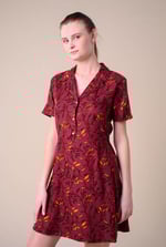 Womens Leaf Print Dress With Collar