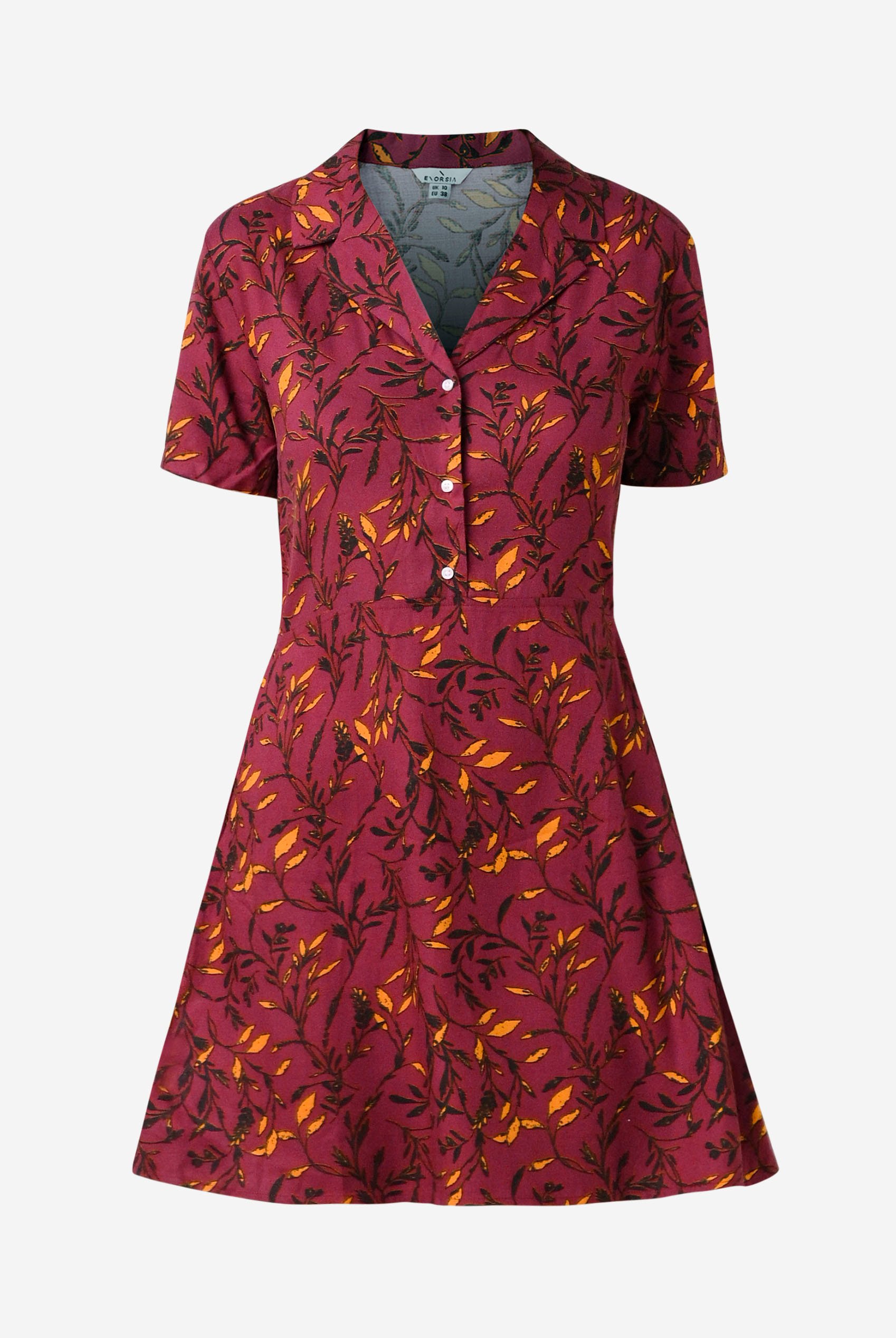 Womens Leaf Print Dress With Collar