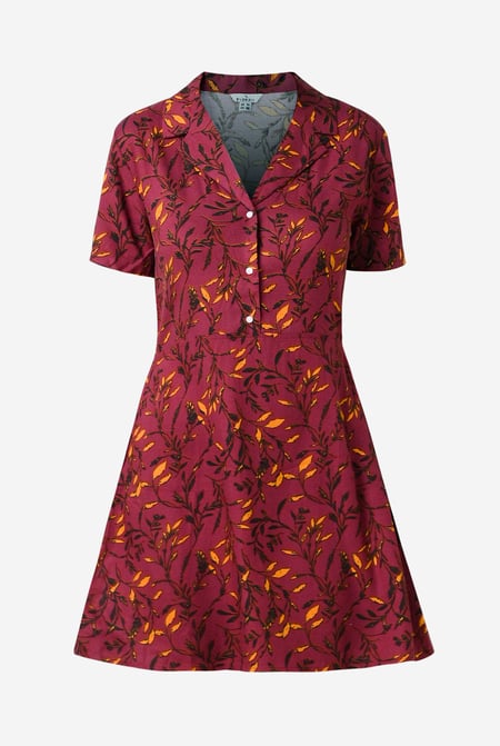 Womens Black Leaf Print Dress With Collar