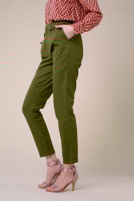Womens Olive Tapered Leg Trouser