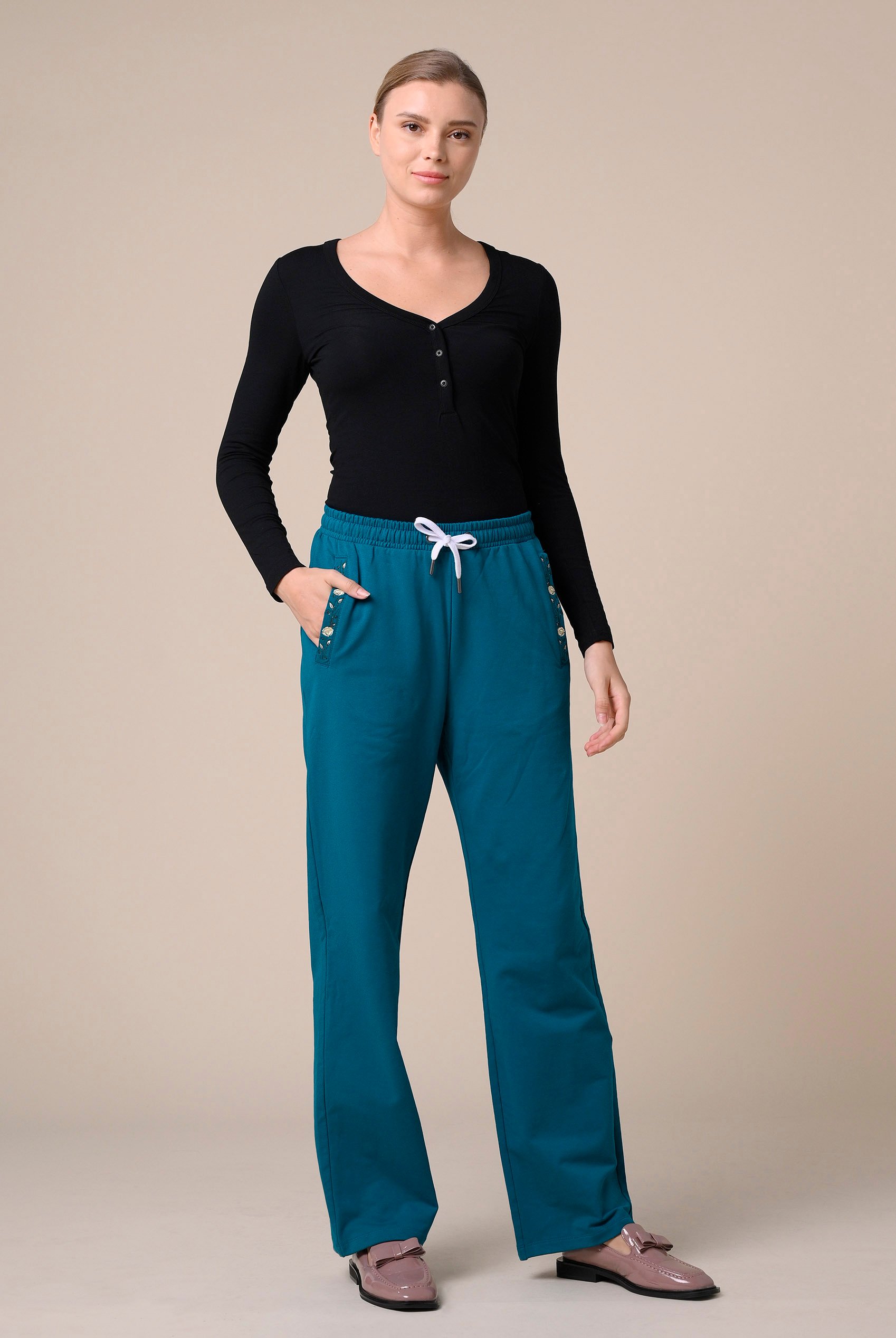 Stretchy Embroidery Design Details Trousers