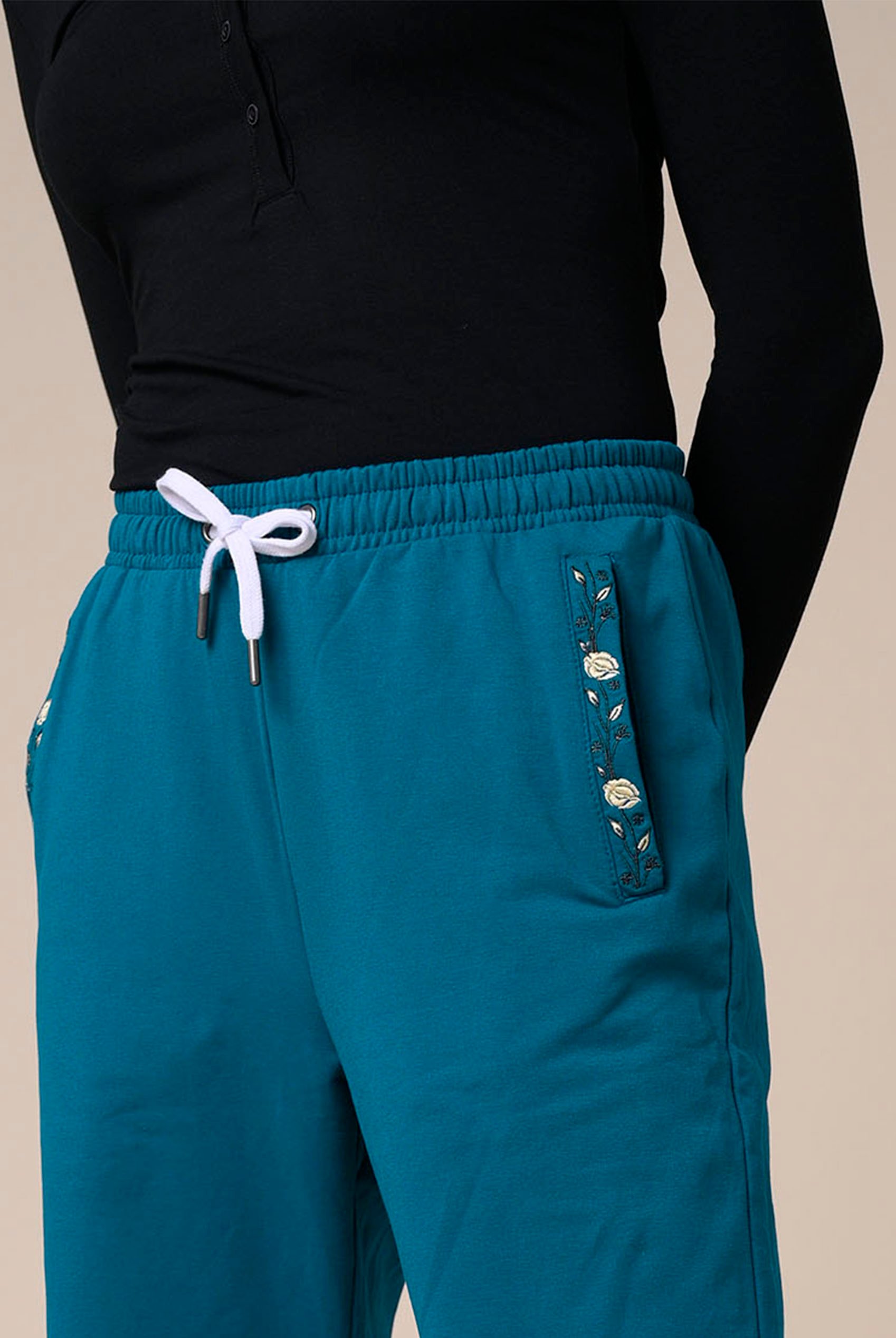 Stretchy Embroidery Design Details Trousers