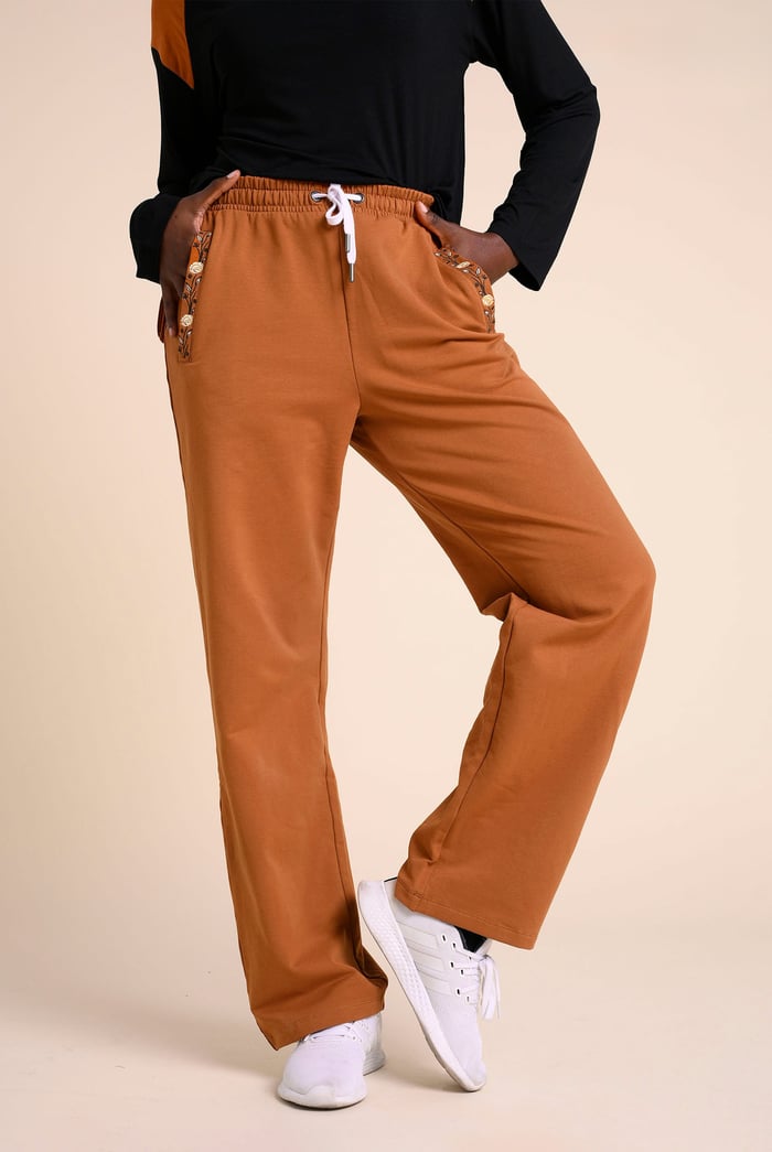 Stretchy Embroidery Design Details Trousers