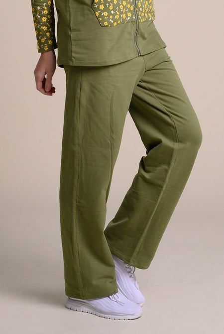 Green Stretchy Embroidery Design Details Trousers