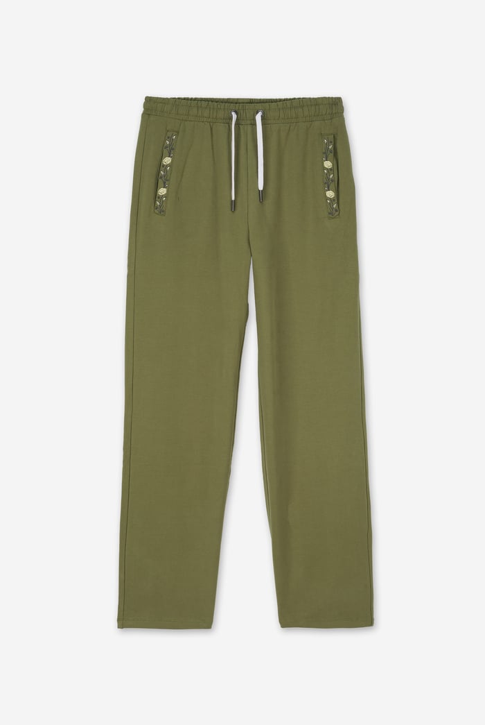 Stretchy Embroidery Design Details Trousers