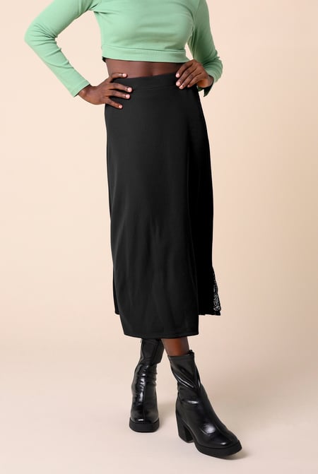 Black Flared Skirt With Lace Details