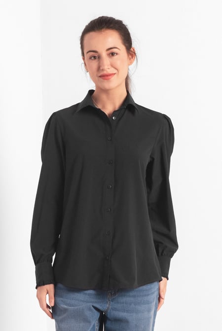 Black Super Soft Black Shirt With Long Puff Sleeves