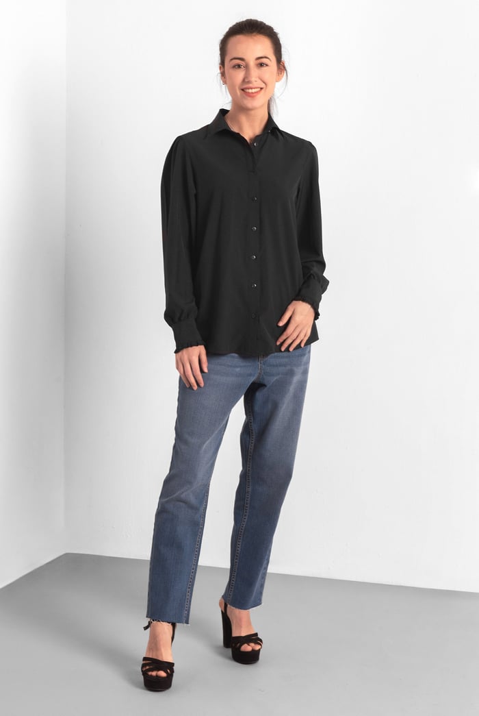 Super Soft Black Shirt With Long Puff Sleeves