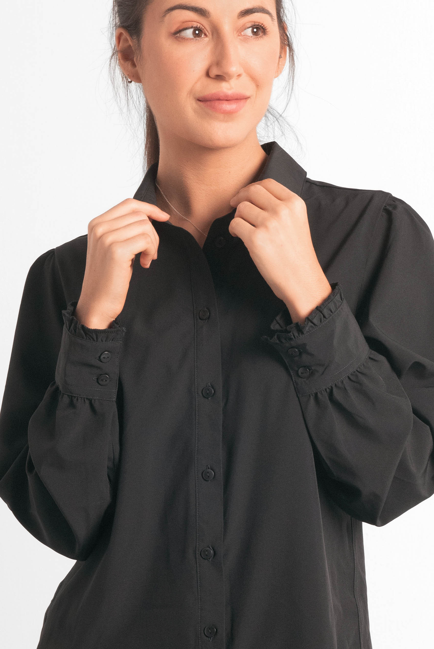 Super Soft Black Shirt With Long Puff Sleeves