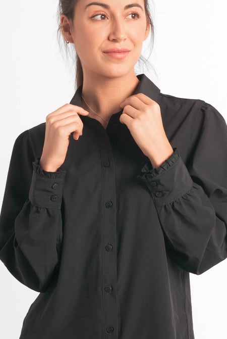 Black Super Soft Black Shirt With Long Puff Sleeves