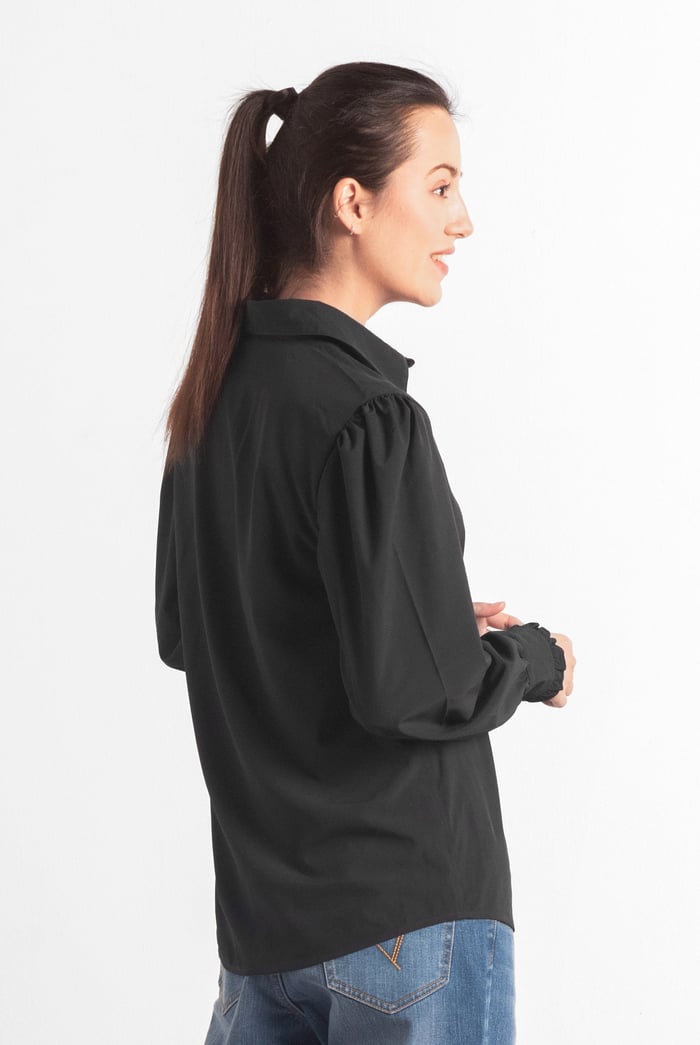 Super Soft Black Shirt With Long Puff Sleeves
