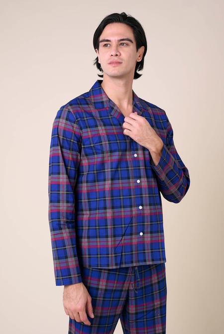 Mens Multicoloured Blue & Green Nightwear Shirt