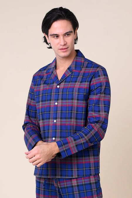 Mens Multicoloured Blue & Green Nightwear Shirt