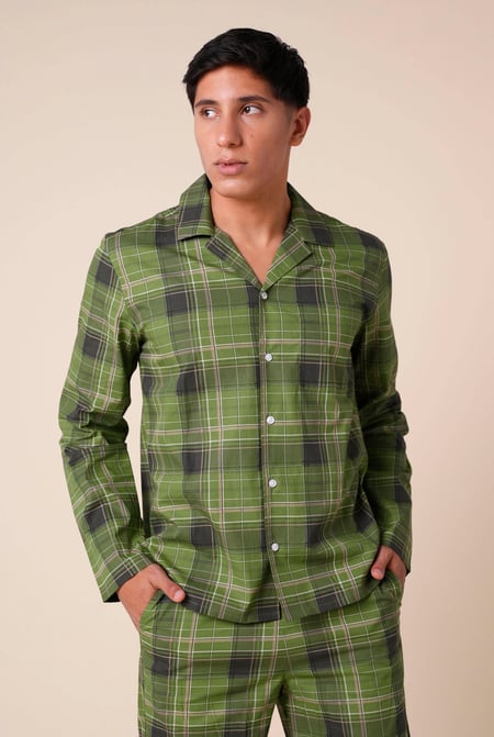 Mens Multicoloured Blue & Green Nightwear Shirt