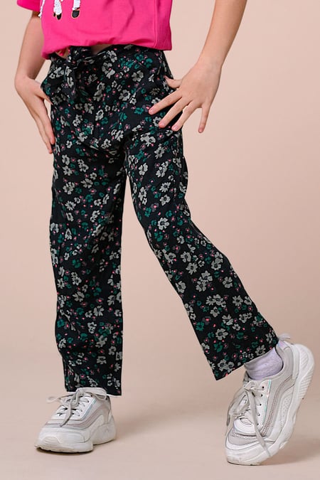 Black Floral Print Paper Bag Trouser ( 3yrs-14yrs)