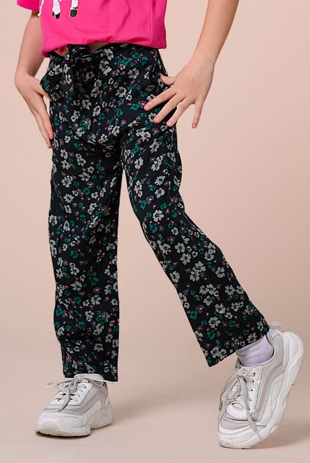 Black Floral Print Paper Bag Trouser ( 3yrs-14yrs)