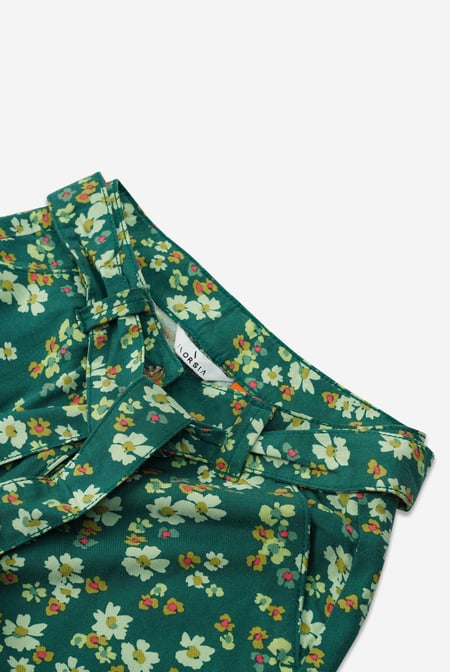Green Floral Print Paper Bag Trouser ( 3yrs-14yrs)