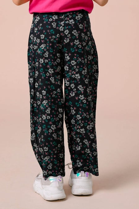Black Floral Print Paper Bag Trouser ( 3yrs-14yrs)