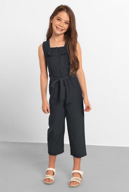 Grey Ruffled Square Neckline Jumpsuit (5/6yrs-10/11yrs)