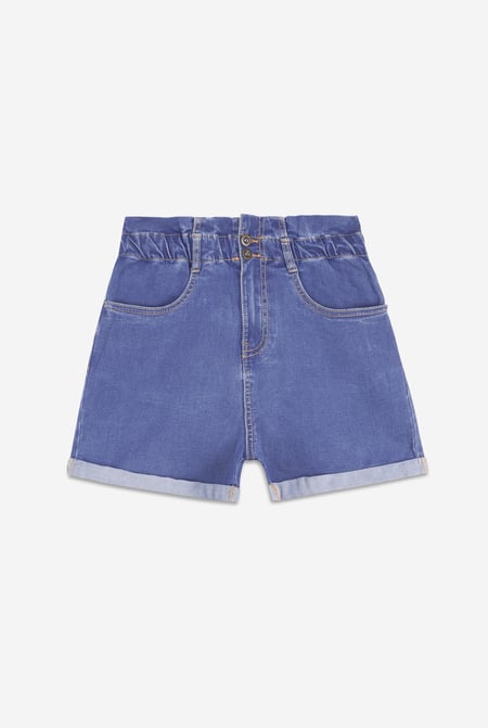 Deep Blue Paperbag Waist Mom Fit Shorts