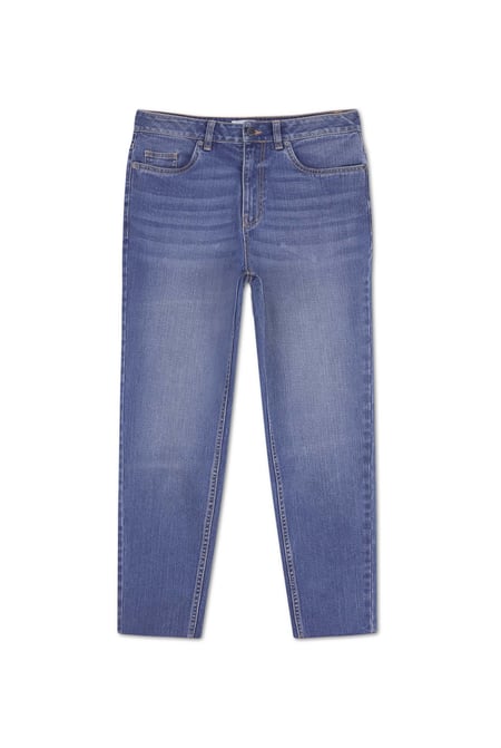 Womens Blue Mom Fit Raw Edge Jeans