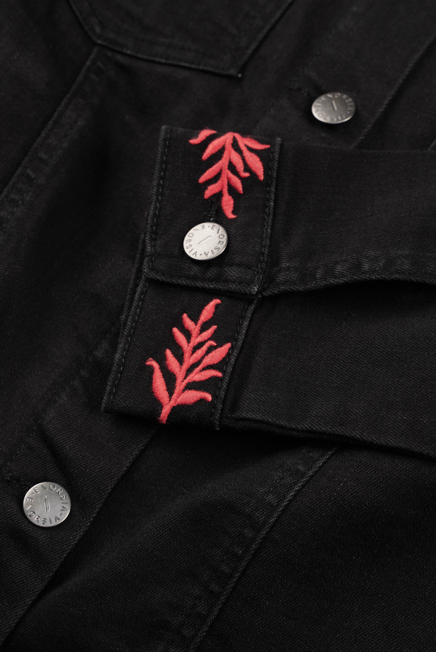 Classic Black Denim Jacket With Sleeve Embroidery