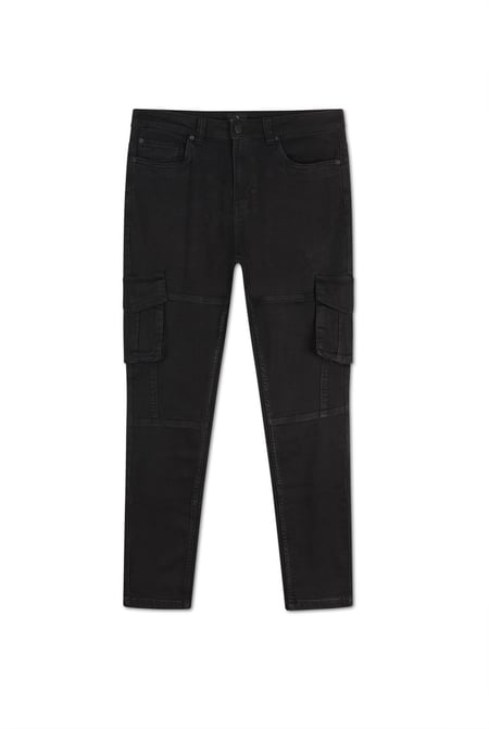 Mens Black Skinny Fit Cargo Jeans