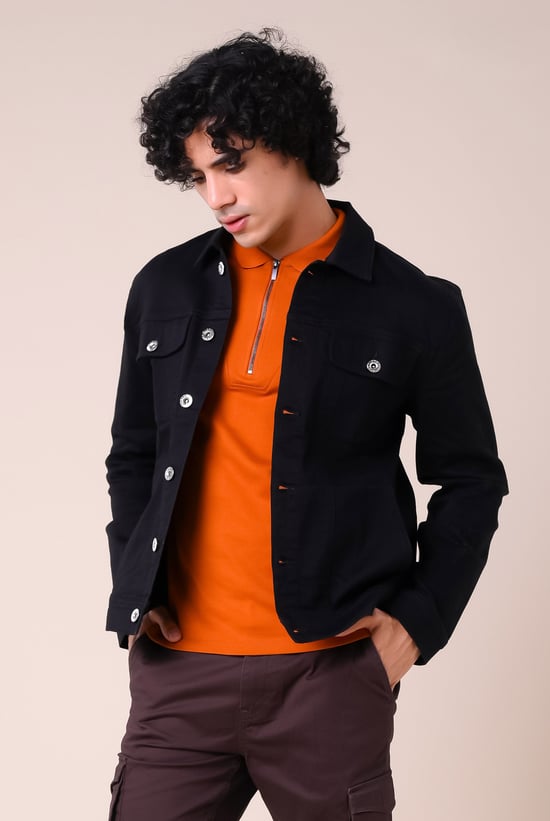 Mens Regular Fit Black Denim Jacket