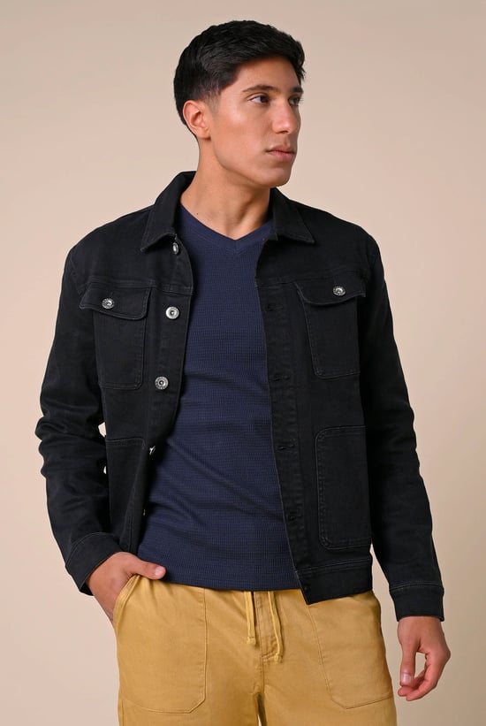 Mens Washed Black Denim Jacket