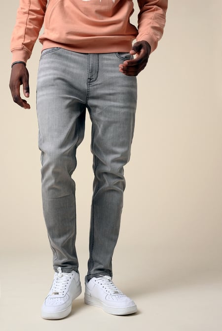 Mens Grey Tapered Slim Fit Jeans