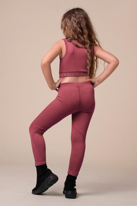 Girls Red Printed Sporty Vest and Leggings Set