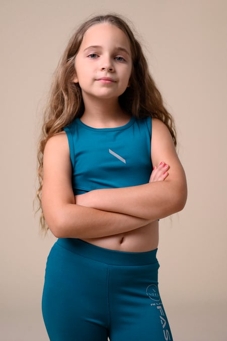 Girls Blue Printed Sporty Vest and Leggings Set