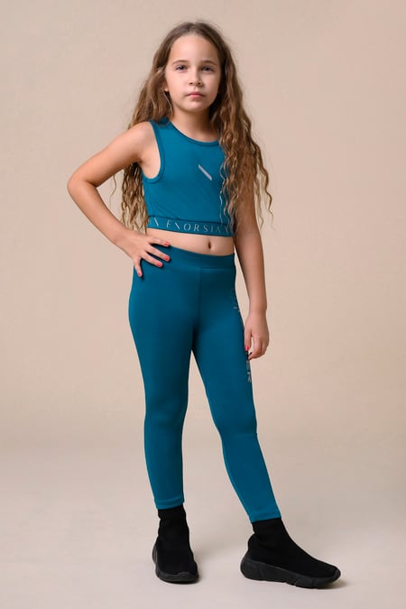 Girls Blue Printed Sporty Vest and Leggings Set