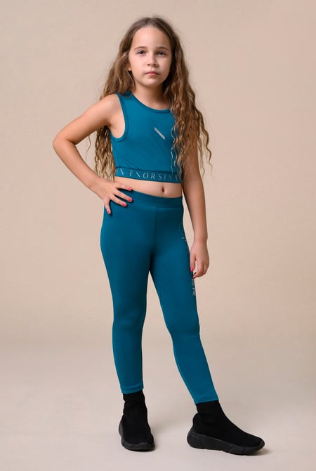 Girls Blue Printed Sporty Vest and Leggings Set