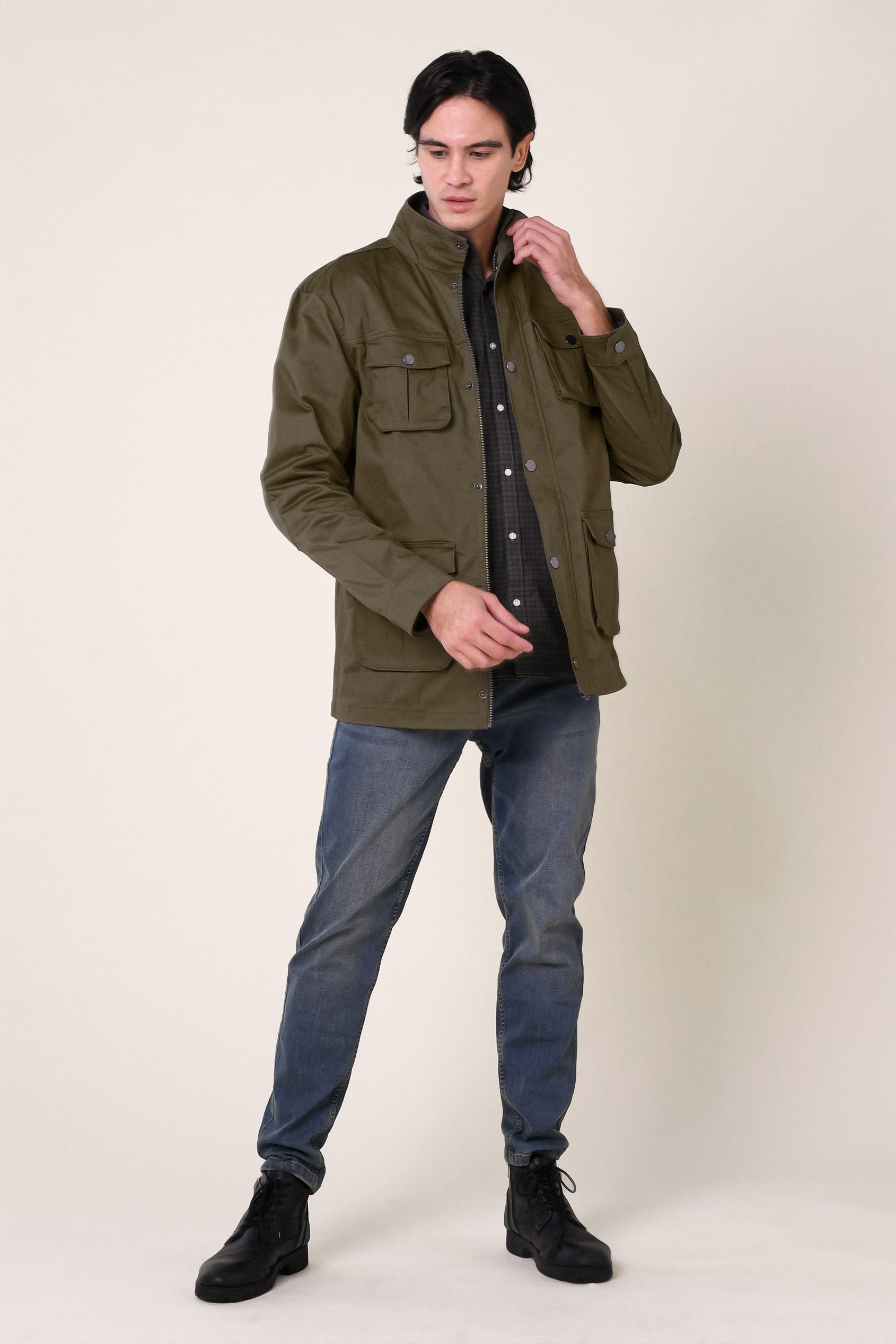 Mens Dark Olive Utility Jacket