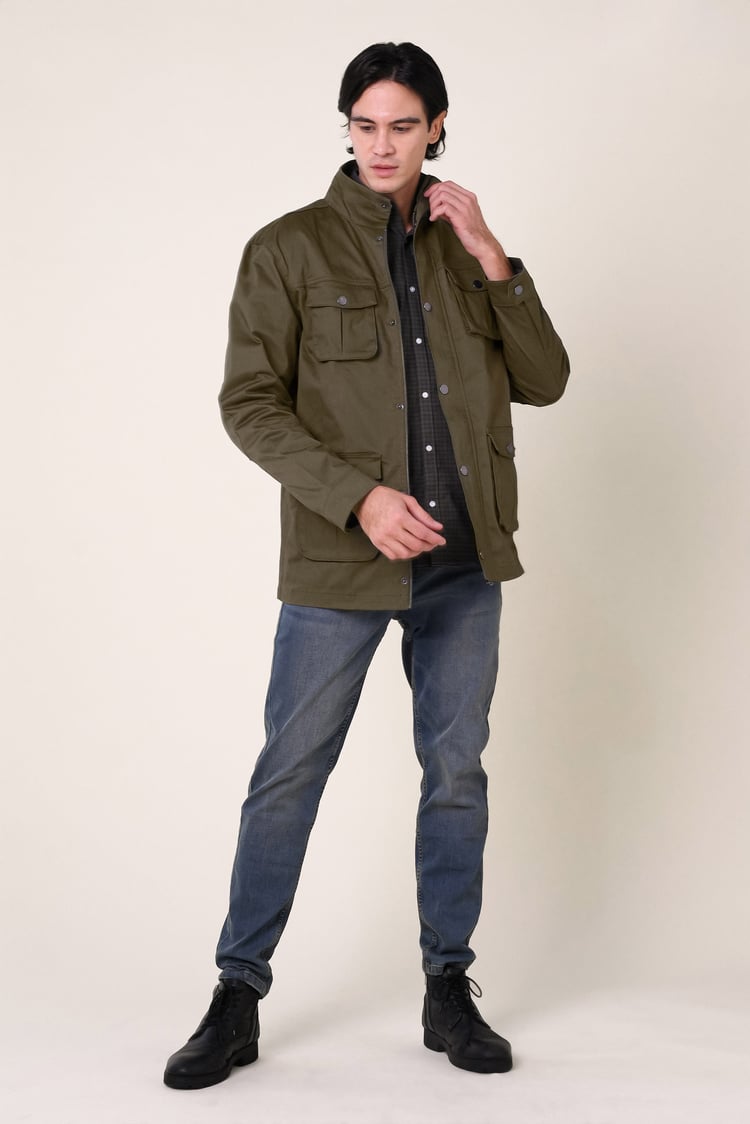 Mens Dark Olive Utility Jacket