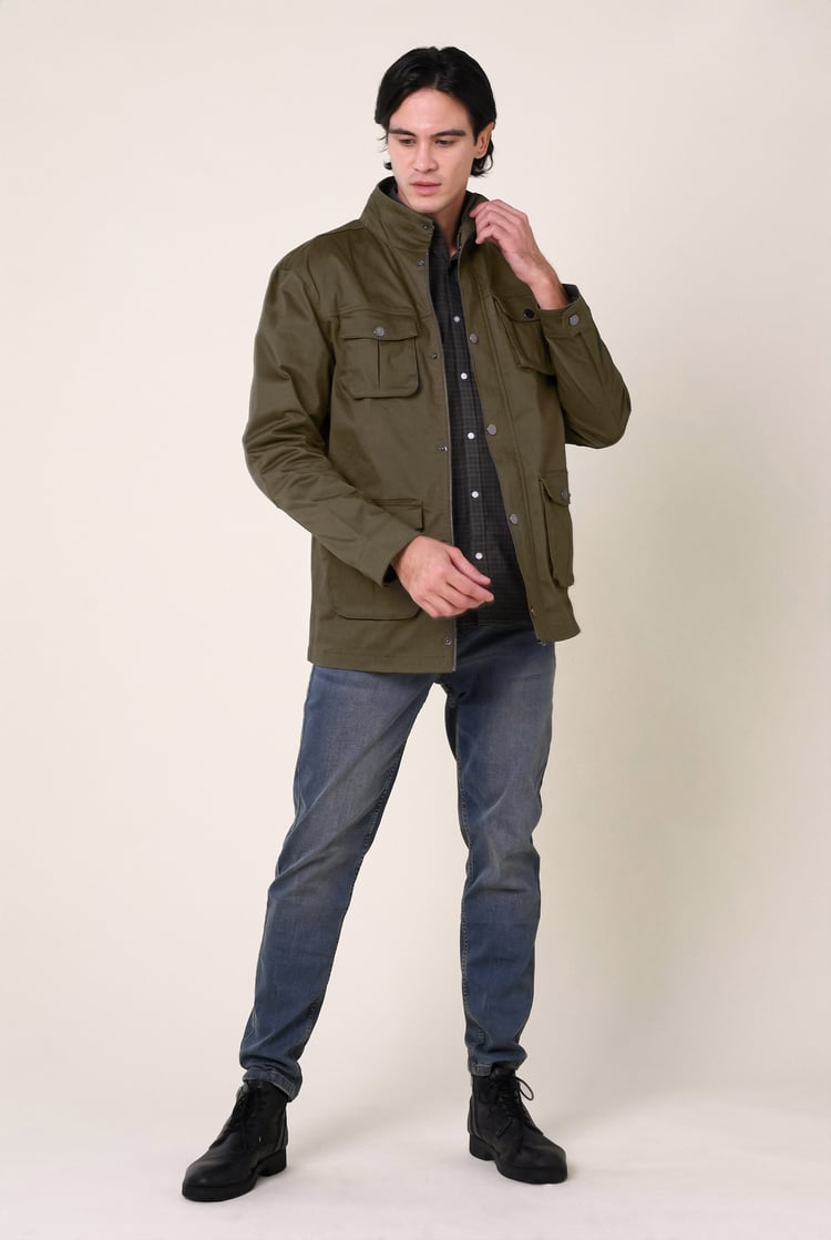 Mens Dark Olive Utility Jacket