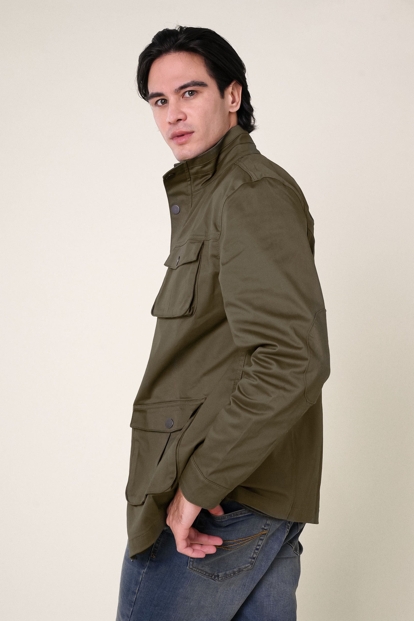 Mens Dark Olive Utility Jacket
