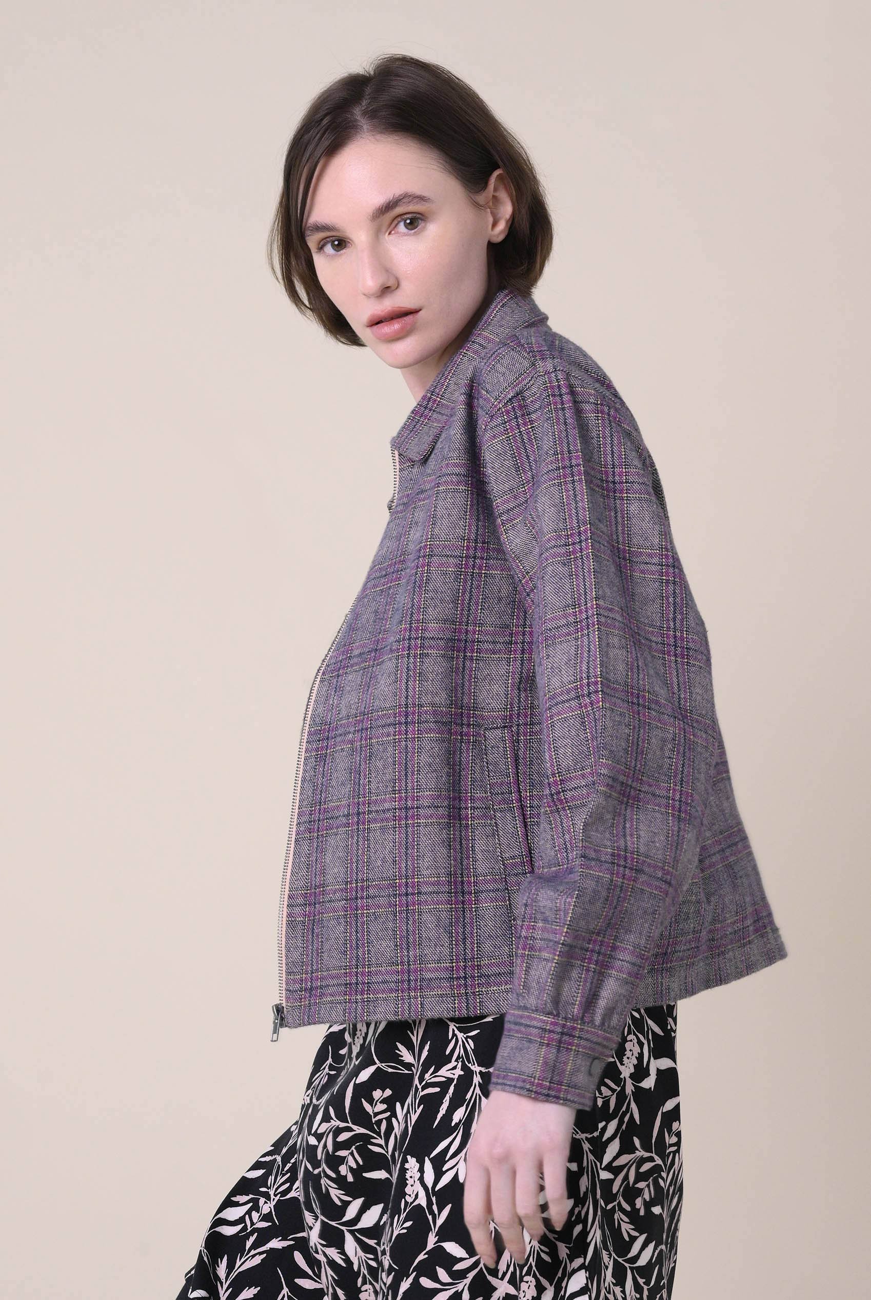 Yarn Dyed Check Cropped Jacket