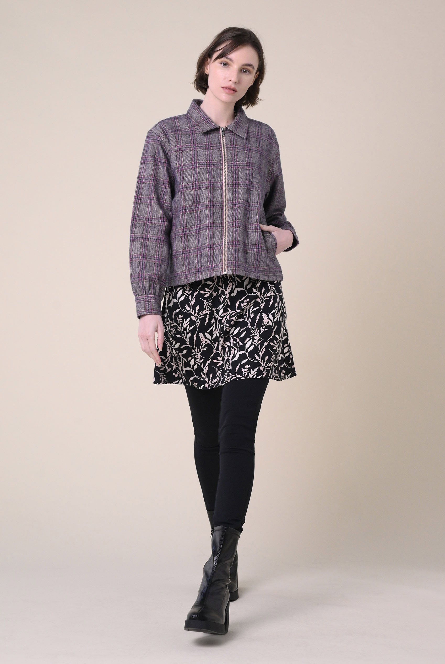 Yarn Dyed Check Cropped Jacket