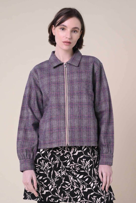 Yarn Dyed Check Cropped Jacket