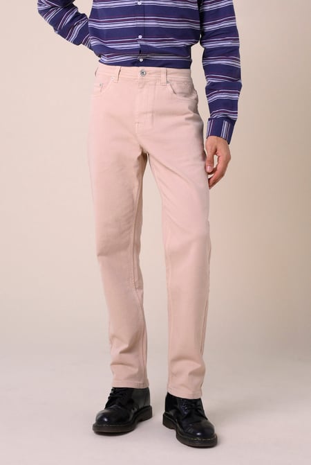 Mens Cream Regular Fit Coloured Denim