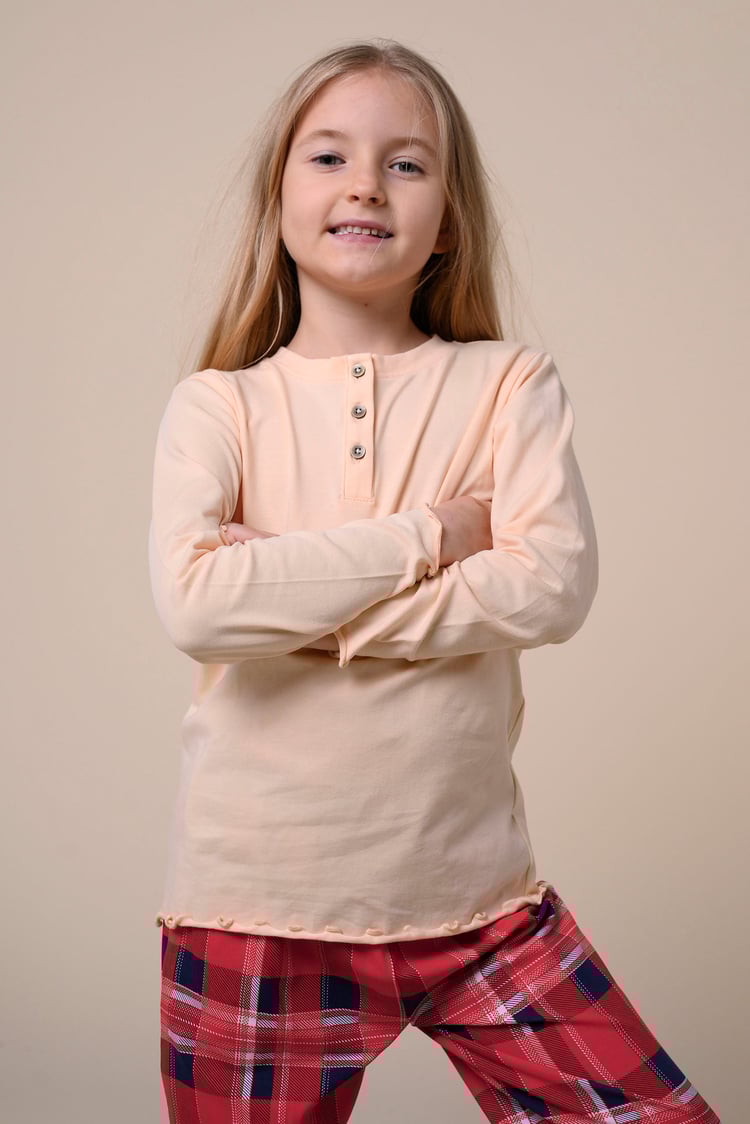Girls Solid Top & Check Pyjama Set (2/3yrs-8/9yrs)