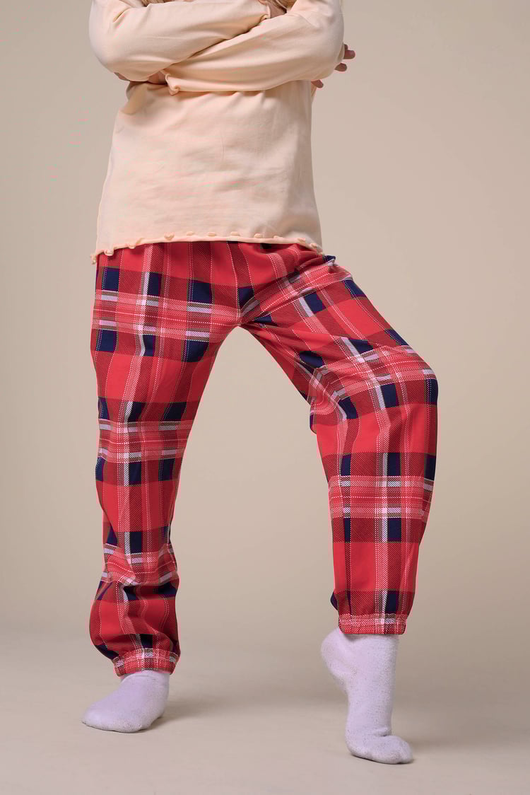 Girls Solid Top & Check Pyjama Set (2/3yrs-8/9yrs)