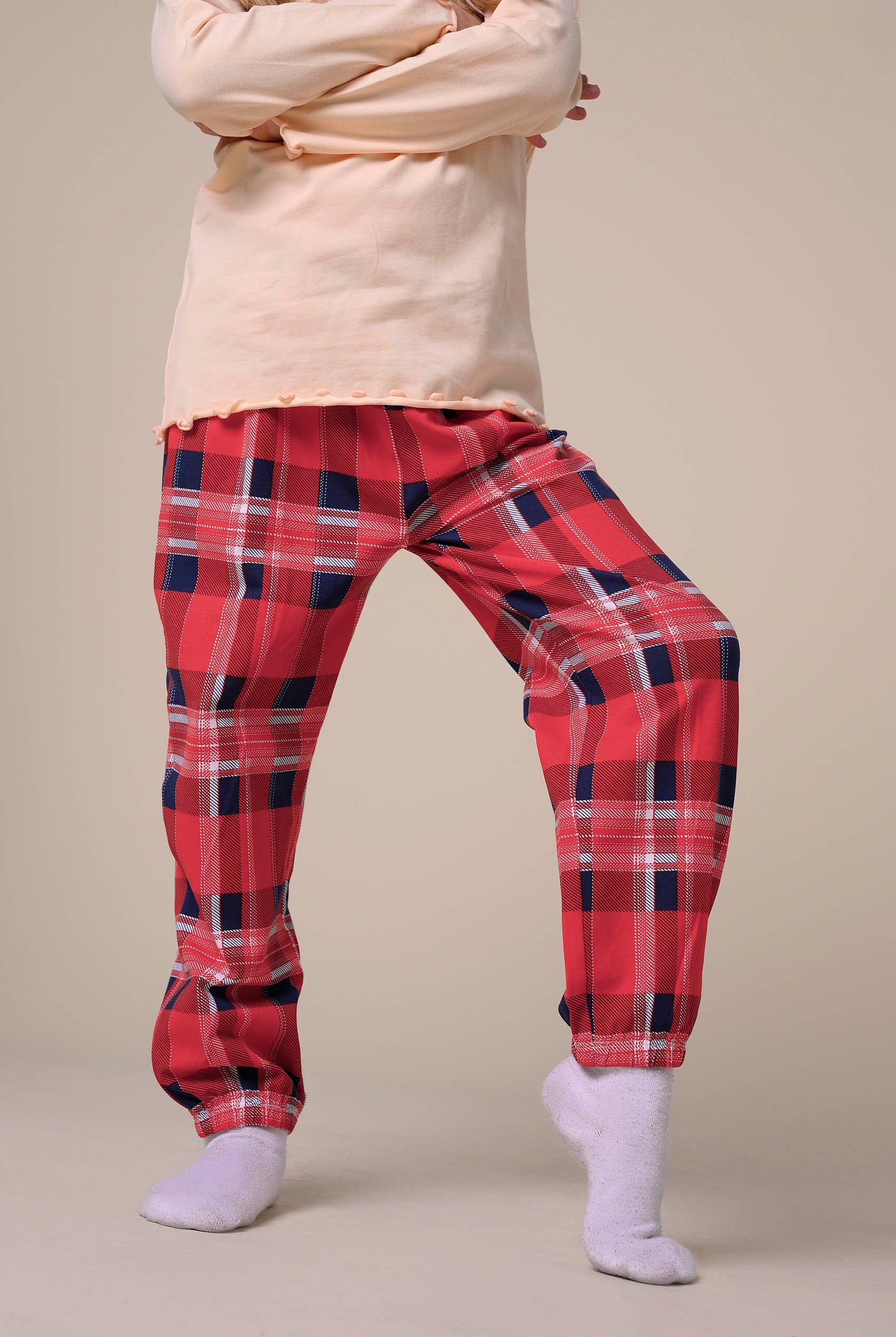 Girls Solid Top & Check Pyjama Set (2/3yrs-8/9yrs)